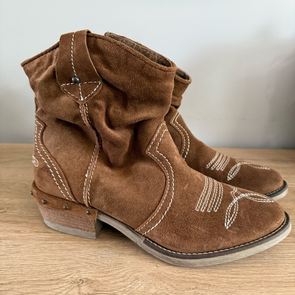 Sundance Etta Tan Suede Slouchy Festival Ankle Booties Size 39 (8.5-9) Boho - Picture 1 of 8